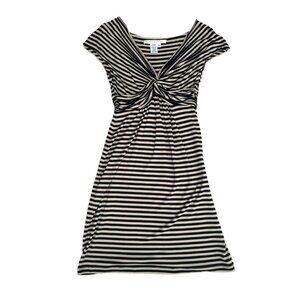 Max Studio Womens Size XS Black and Tan Stiped Twisted Front V Neck Rayon Dress